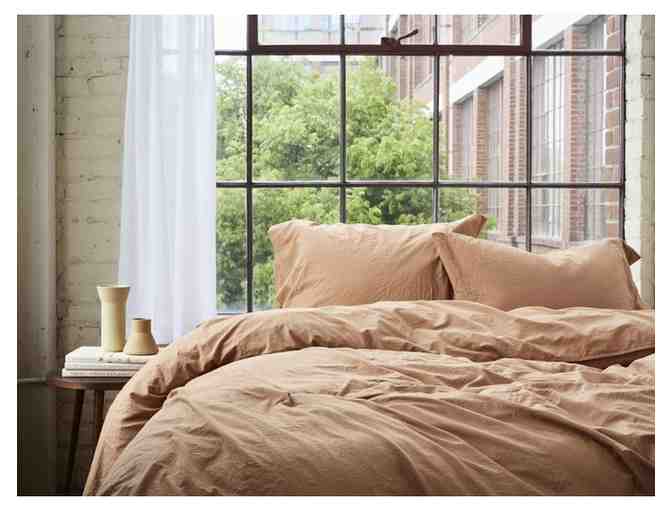 Coyuchi Queen Sized Organic Crinkled Percale Minimalist Set in White