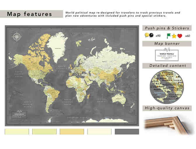 Pin Adventures World Push Pin Travel Map on Canvas
