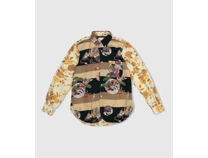 One of one shirt made from repurposed materials