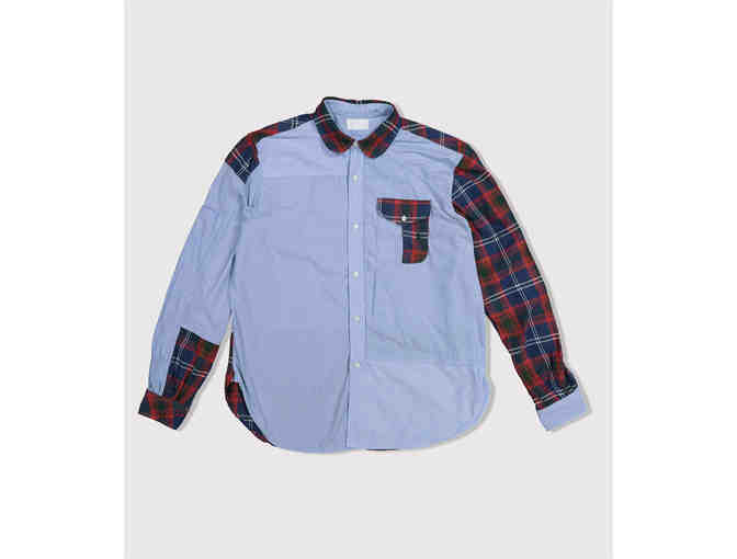 One of one shirt made from repurposed materials