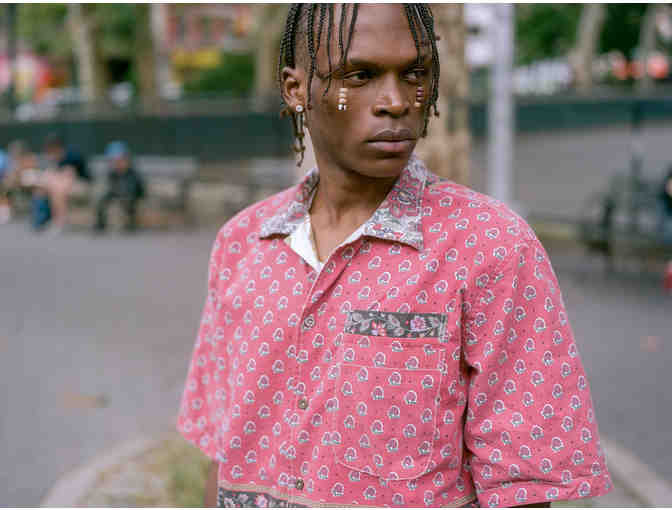 One of one shirt made from repurposed materials