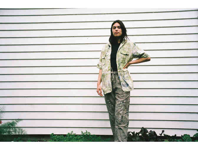 One of one shirt made from repurposed materials