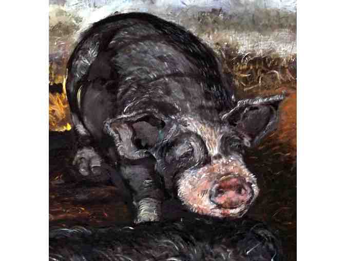 Miss Scarlett's Pig, oil on panel painting