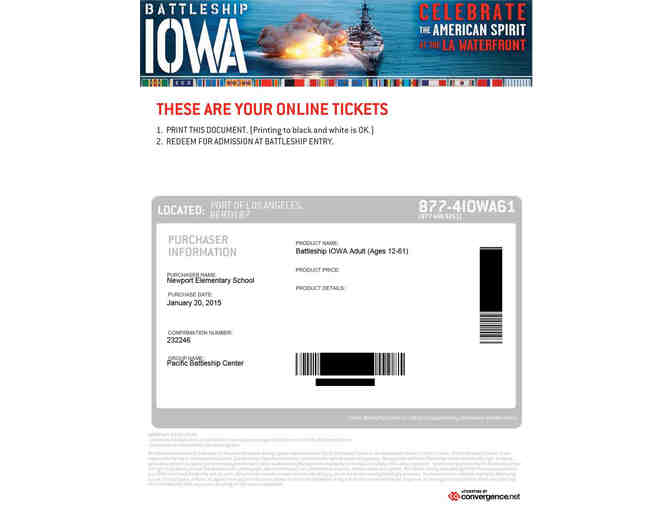 Battleship Iowa Admission - 2 Tickets