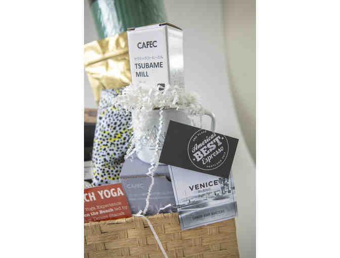 The Rise and Grind Basket: Coffee Brew kit, Yoga, Facial, Gold Sheep leggings, and more