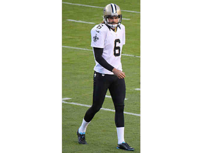 Autographed NFL football by Saints Punter, Thomas Morstead, full autograph and 'WHO DAT!'