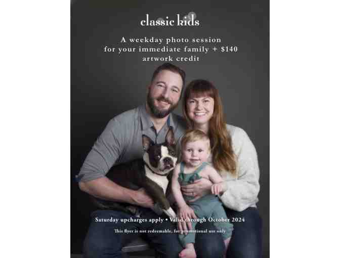 Weekday Family Portrait Sitting + a $140 Artwork Credit for One immediate Family