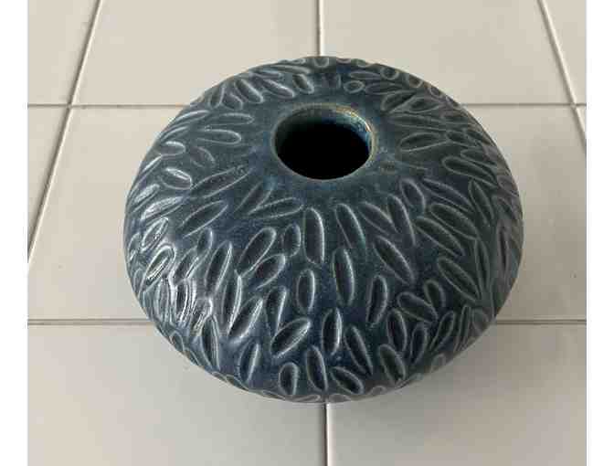 Teal Vase with Carved Design from Michele Karam Pottery