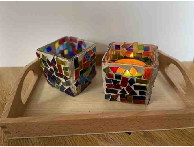 Mosaic Glass Candleholder Pair by the Moon Room