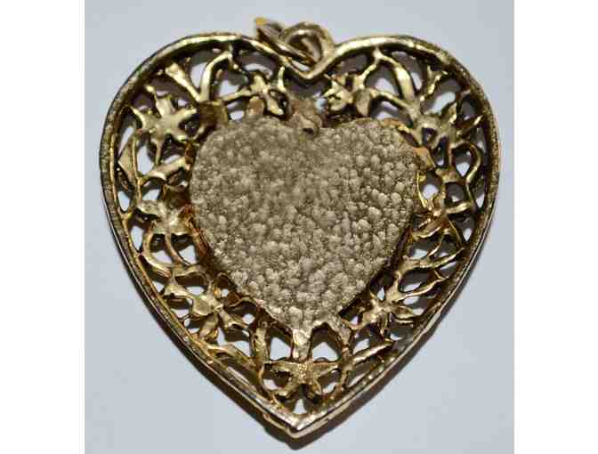 Heart-Shaped Pendant With Faux Jade Stone Center -- Preowned