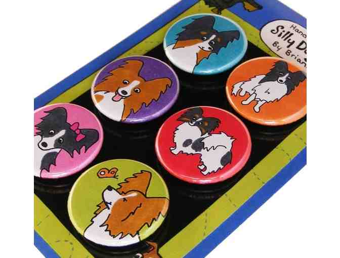 Set of Six Papillon Silly Dog Magnets -- New