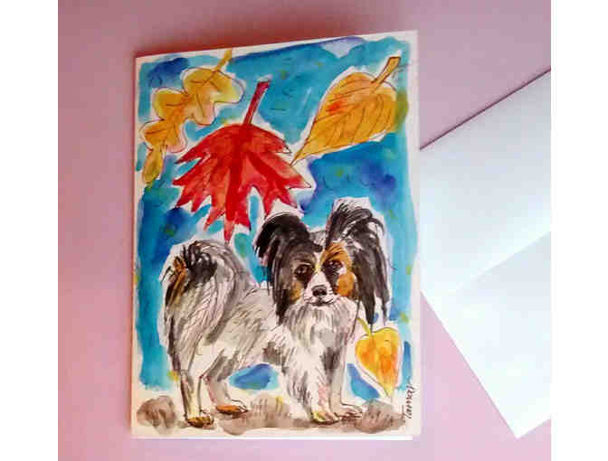 Hand-Painted Papillon Fall Motif Card -- New