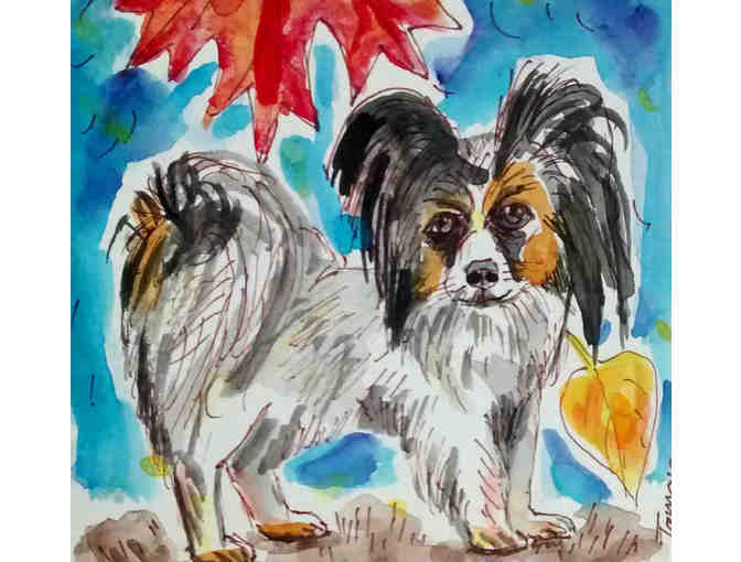 Hand-Painted Papillon Fall Motif Card -- New