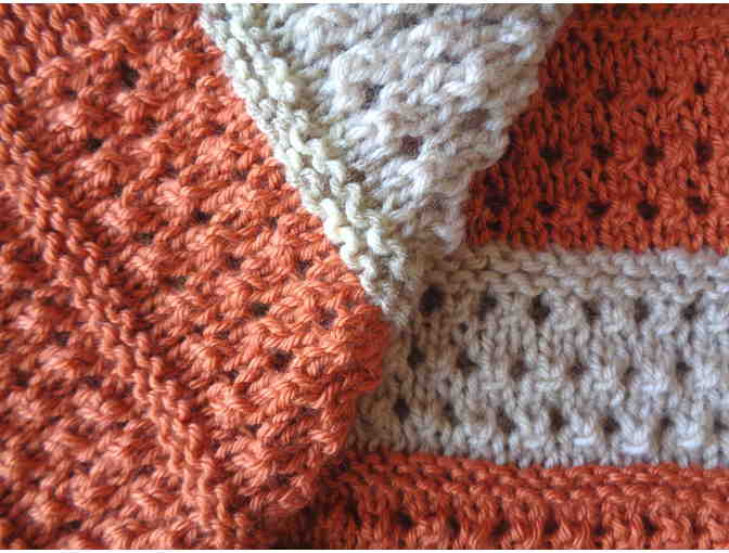 Hand-Knit Burnt Orange/Tan Lap Robe -- New