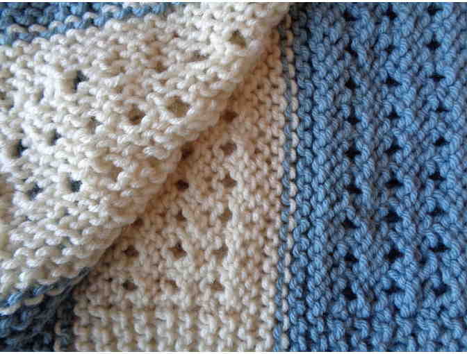 Hand-Knit Blue/Off-White Lap Robe -- New
