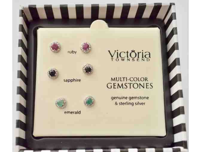 Set of 3 Pair of Victoria Townsend Earrings -- Emerald, Ruby and Sapphire -- New