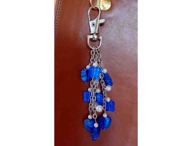 Hand-Crafted Blue Hearts & Butterflies Bag Charm -- New