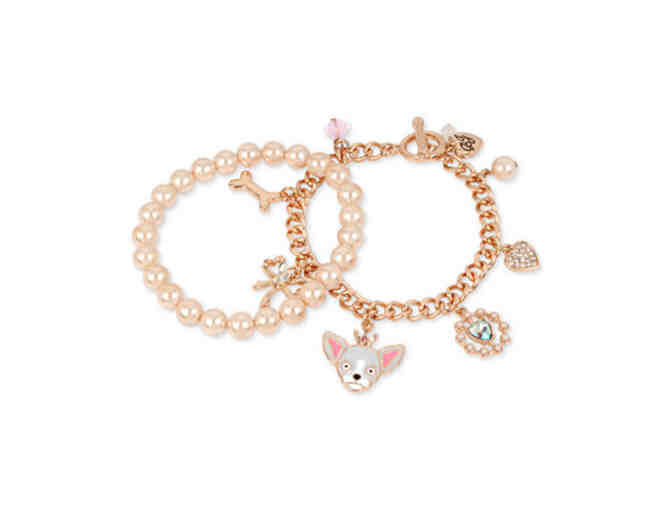 Betsy Johnson Dog Charm Bracelet & Pink Faux Pearl Bracelet Set -- New