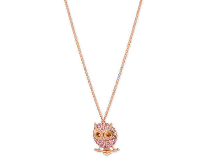 Betsey Johnson Rose Gold-Tone Pink Pave Owl Pendant Necklace -- New