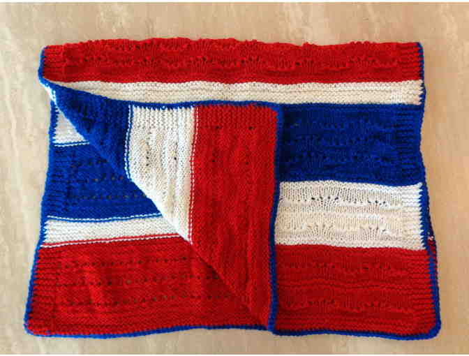 Hand-Knit Red, White, & Blue Lap Robe -- New