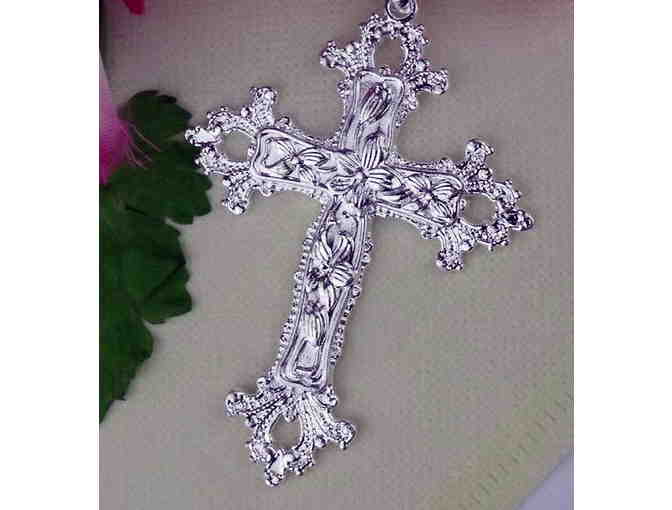 Hand-Crafted Silver-Tone Cross Key Chain -- New