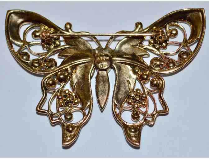 Avon Turquoise Enamel and Bead Butterfly Brooch -- Vintage