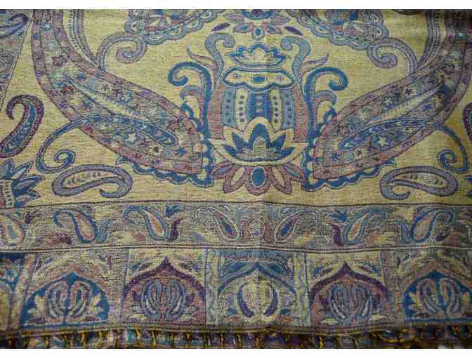 Purple & Teal Paisley Patterned PASHMINA & Silk Scarf -- New