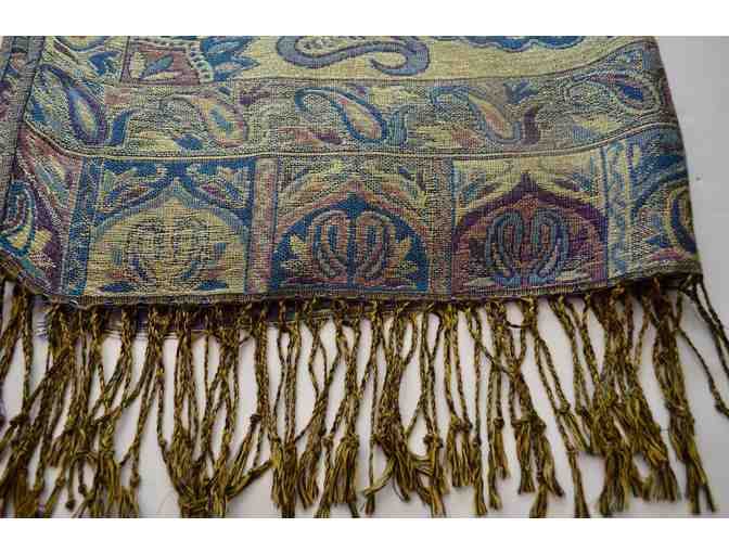 Purple & Teal Paisley Patterned PASHMINA & Silk Scarf -- New