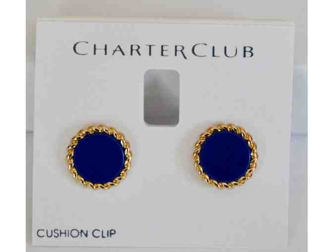 Royal Blue Stone Clip-On Stud Earrings -- New