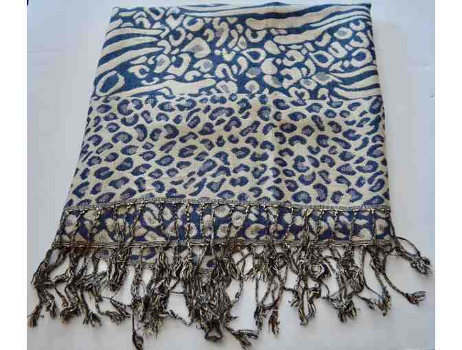 Blue and Cream Print PASHMINA Scarf -- New