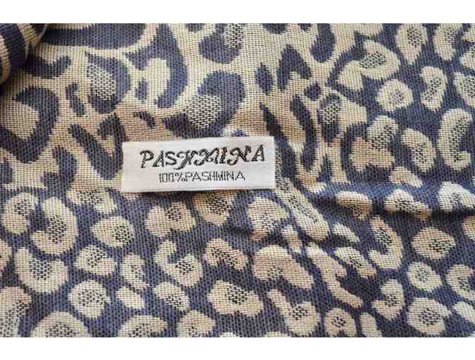 Blue and Cream Print PASHMINA Scarf -- New