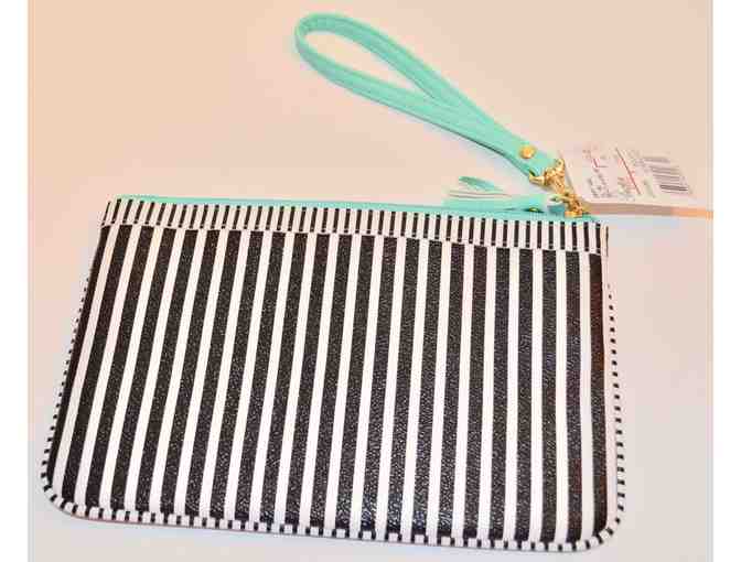 Buxton Black & White Striped Wristlet Pouch -- New