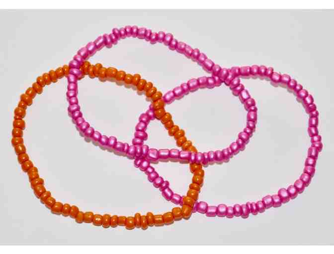 Hand-Crafted Set of 3 Pink and Orange Bead Stretch Bracelets -- New