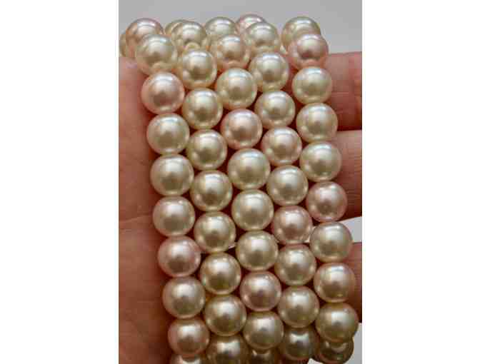 Hand-Crafted Set of 5 White & Pink Pearl Bead Stretch Bracelets -- New
