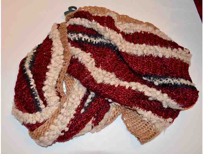 Collection 18 Popcorn Double Burgundy and Tan Stripe Loop Scarf -- New