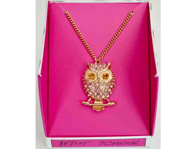 Betsey Johnson Rose Gold-Tone Pink Pave Owl Pendant Necklace -- New