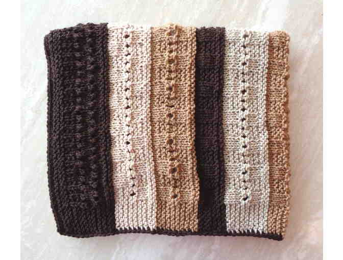 Hand-Knit Brown/Tan/Cream Striped Lap Robe -- New