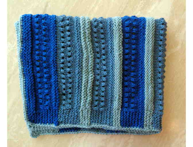 Hand-Knit Shades of Blue Lap Robe -- New