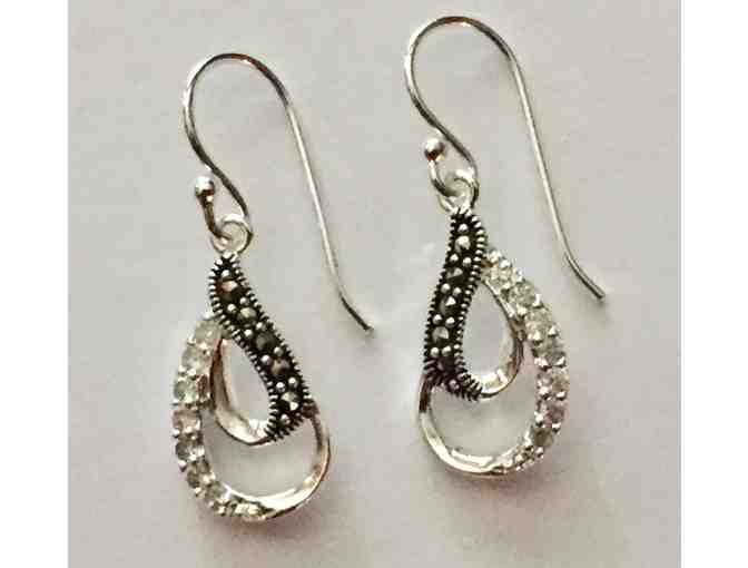 Double Loop Marcasite & Cubic Zirconia Drop Earrings -- New