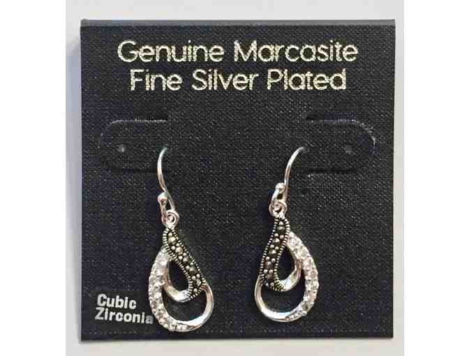 Double Loop Marcasite & Cubic Zirconia Drop Earrings -- New