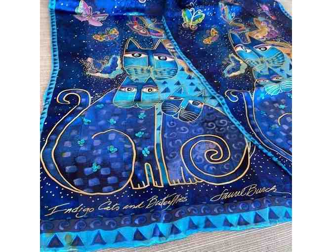 Fashion Scarf Blue Indigo Cats by Laurel Burch