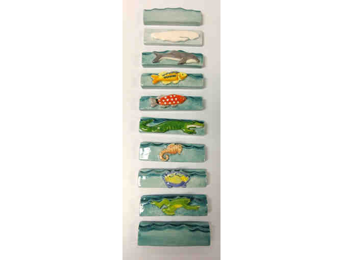 Ceramic Artisan Tiles - Set of 10 - Ocean Creatures and the Sea - Photo 1