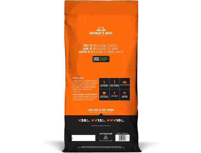 Two 15 lb bags of World's Best Low Tracking & Dust Control Multiple Cat Litter