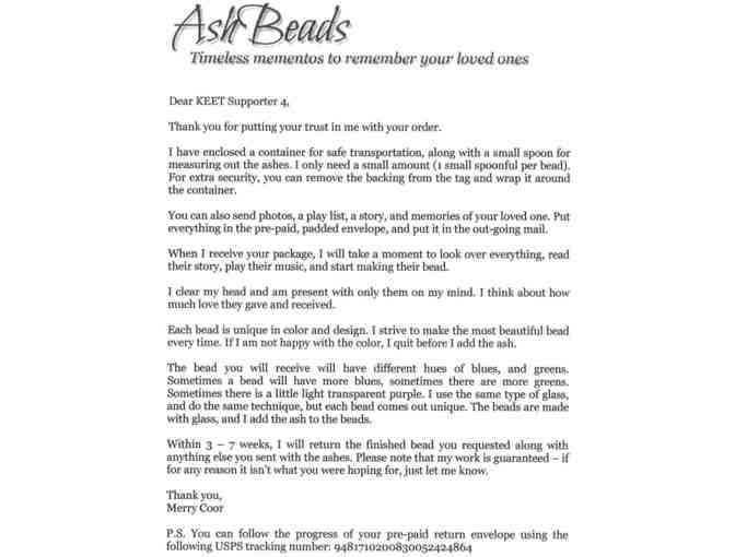 Custom Memorial Ash Bead