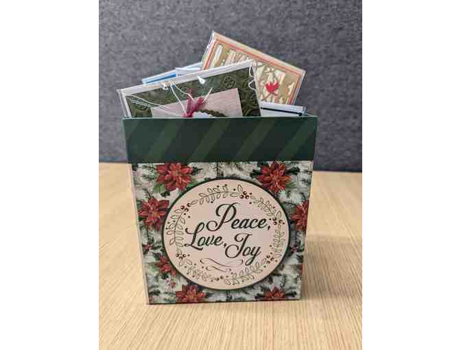 Selection of 11 handcrafted holiday cards in decorative box