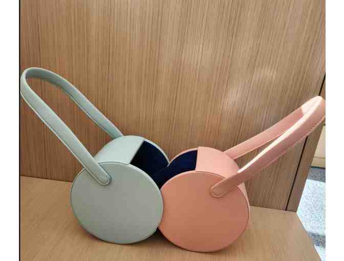 Edie Parker Double Shot Leather Bag in Pool/Rose