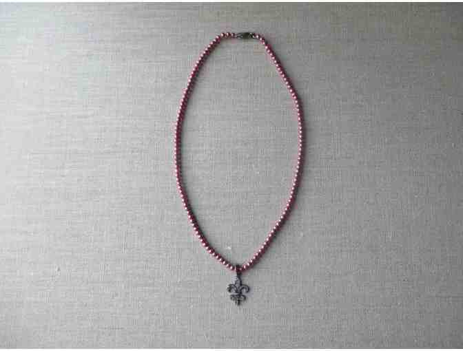 Cathum Design LLC - Pink Pearl and Fleur De Lis Necklace