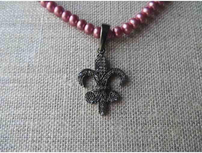 Cathum Design LLC - Pink Pearl and Fleur De Lis Necklace
