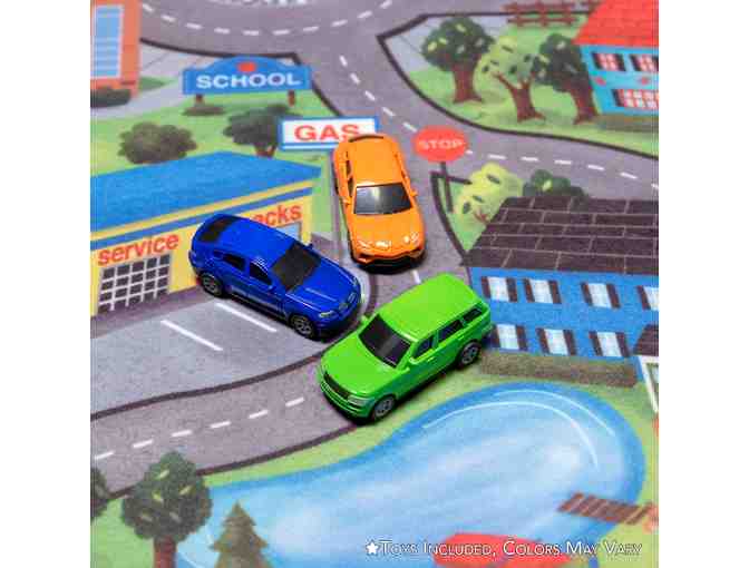 Toy:  City Roads Game Rug with three vehicles