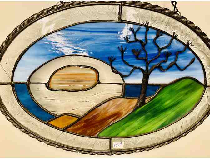 Oval Coastal View Window Stained Glass by Dragonfly Stained Glass Studio